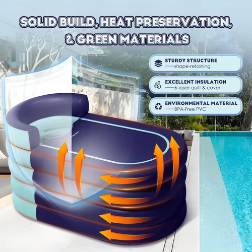 Vista 5 de Bañera inflable para adultos de 63 pulgadas con bomba de aire inalámbrica, ideal para baño de hielo caliente, diseño de drenaje rápido con manguera