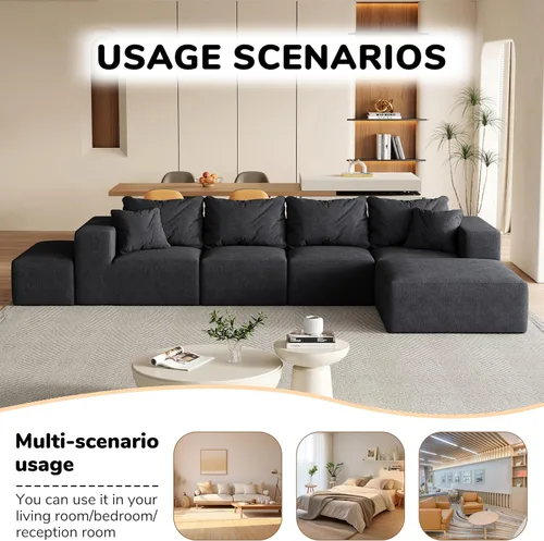 Vista 7 de Sofá de nube de gran tamaño de 132 pulgadas, sofá modular tapizado con 6 almohadas, sofás de felpilla de asiento profundo para sala de estar Negro