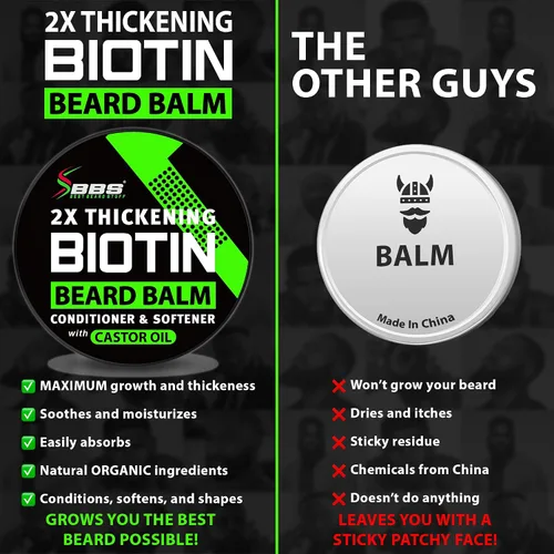 Vista 7 de Bálsamo de biotina para barba y bigote 2 veces más espesante, acondicionador vegano sin enjuague, suavizante natural, hidratante con aceite