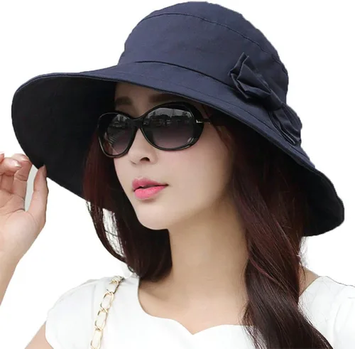 Vista 6 de Comhats Sombrero de verano plegable de algodón para mujer, protección UV, ala ancha, jardinería, viajes, 21.3-25.2 in
