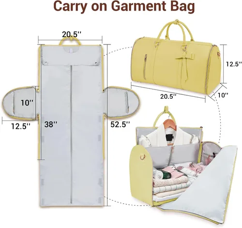Vista 6 de Bolsas de ropa para viajes para mujer, Amarillo, Bolsa de ropa con compartimento para artículos de tocador