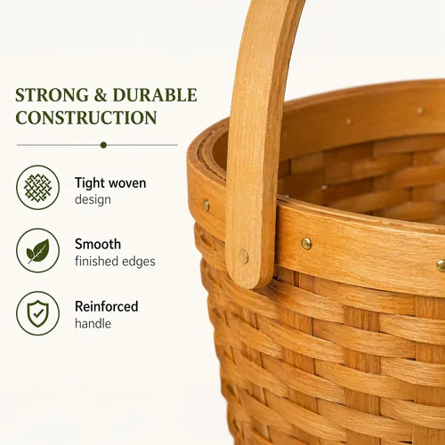 Vista 7 de Vintiquewise Cesta pequeña de recolección de manzanas con asa, cesta de frutas de madera tejida, canasta decorativa de granja para almacenamiento