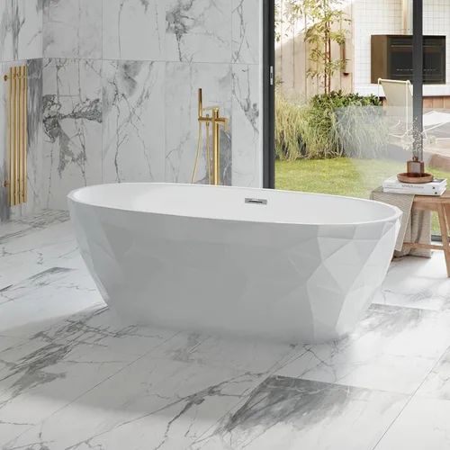 Vista 24 de 59 Inch Freestanding Bathtubs, White Acrylic Free Standing Bathtub, Modern Soaking Tub with Integrated Overflow & Chrome Drain for Bathroom Remodel