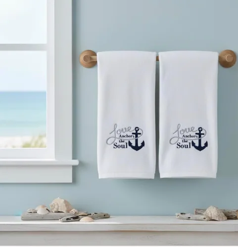 Vista 7 de Serafina Home Toallas de mano náuticas para huéspedes: Coastal Love Anchors The Soul, 2 piezas suaves y absorbentes