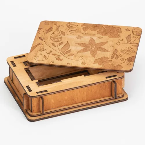 Vista 2 de Bits and Pieces - Caja Botánica Brainteaser, caja de regalo de rompecabezas de madera, compartimiento secreto, juego para el cerebro