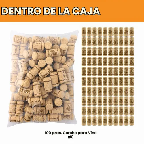 Vista 2 de FastRack Bolsa de 100, tapones de corcho rectos #8 para botellas de vino 1.73" x 0.87" (44 mm x 22 mm) Beige Tapones de botella Corchos
