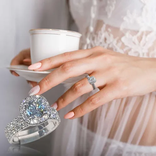 Vista 5 de Bokeley Jewelly Anillos de regalo, anillo de mujer, único anillo floral piedra lunar tesoro azul zafiro diamante anillo de boda