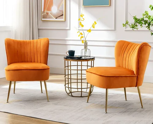 Vista 15 de Shunzhi Juego de 2 sillas decorativas de terciopelo negro con patas doradas, sillas laterales tapizadas modernas de mediados de siglo