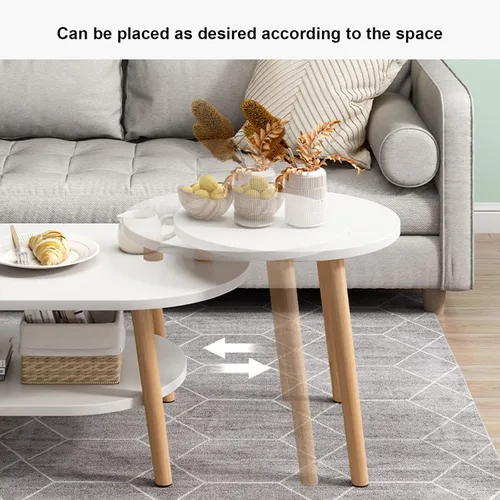 Vista 3 de Mesa de centro blanca, mesas auxiliares modernas anidables, mesa de MDF con patas de madera, mesa de sala de estar para decoración del hogar, juego