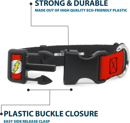 Vista 4 de Buckle-Down Collar de clip de plástico, logotipo flash, rojo/blanco/amarillo, 1 pulgada de ancho, se adapta a cuello de 9 a 15 pulgadas, pequeño