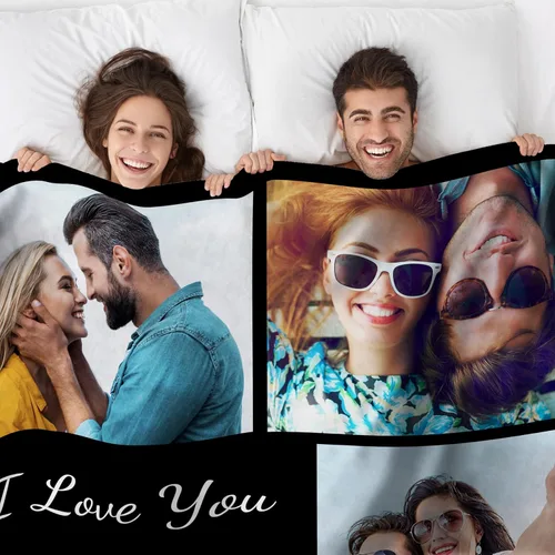 Vista 5 de Funny DIY Manta de fotos personalizada con texto, regalos personalizados para el día de San Valentín para parejas, novio, novia, manta personalizada