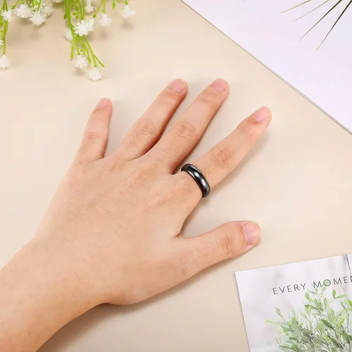Vista 6 de Juego de 32 anillos de hematita auténtica, anillo de energía negativa, joyería de piedra de hematita no magnética, superficie curvada 6t, 6 planos