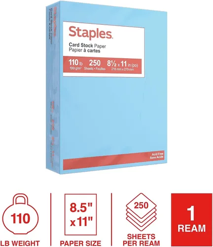 Vista 3 de Staples Papel de cartulina, 8.5x11 pulgadas, 110 lb., azul, 250/paquete