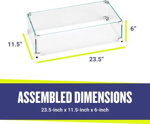 Vista 3 de American Fireglass Protector de llama de vidrio templado para sartenes rectangulares de 18 x 6 pulgadas Protector contra viento para exteriores