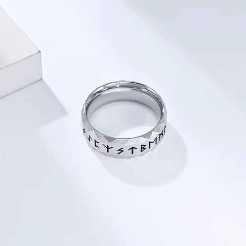 Vista 3 de Anillo de runas vikingas nórdicas vintage de 0.315in con símbolo de runa nórdica, anillos celta de acero inoxidable, anillos para el pulgar