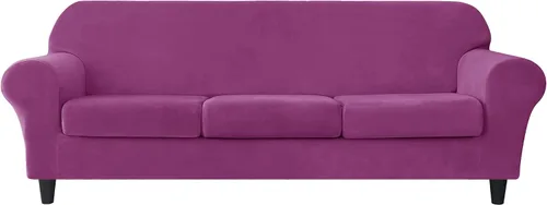 Vista 18 de CONRUSER Funda elástica para sofá, funda de terciopelo suave para sofá de un solo asiento con funda de cojín, protector de muebles (beige, talla S)