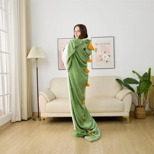 Vista 4 de Manta de Dinosaurio Vestible Saco de Dormir de Animal para Niños - Forro Polar de Franela Súper Suave, Cálido y Acogedor - Regalos de Dinosaurio