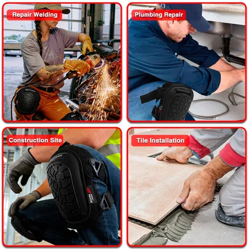 Vista 7 de Rodilleras para hombre, rodilleras de construcción para trabajo con tapa antideslizante resistente, correas ajustables reforzadas con remaches