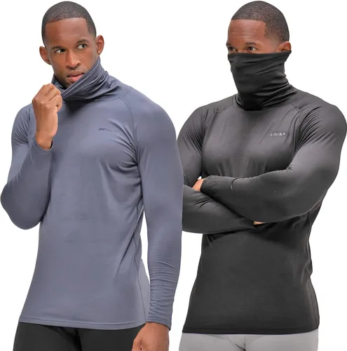 Vista 12 de DEVOPS 2 Pack Men's Thermal Turtle Neck Compression Shirts Long Sleeve negro / negro