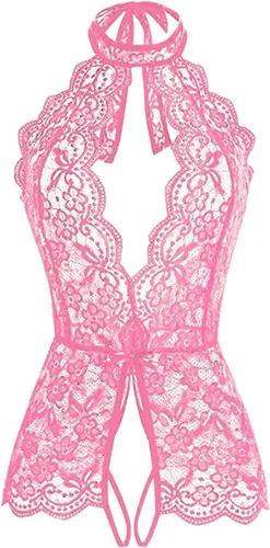 Vista 3 de Pijama de muñeca de bebé transparente sexy para mujer, lencería con encaje hueco, ropa interior transparente