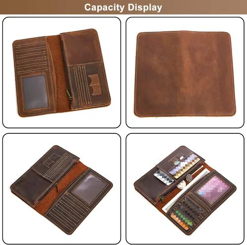 Vista 4 de Carteras plegables de cuero genuino con bloqueo RFID para hombre, con 1 tarjetero para ventana de identificación