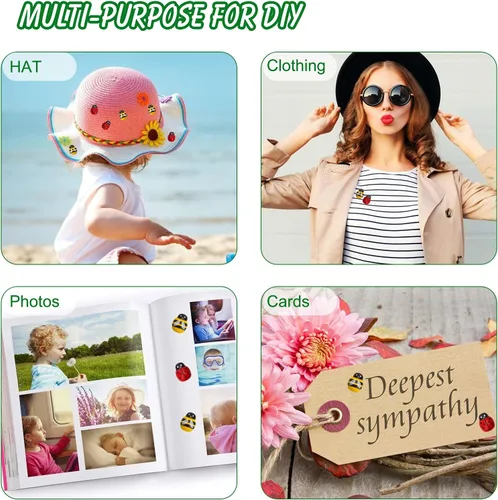 Vista 3 de 200 adornos de madera para manualidades, abejas, autoadhesivas, para decoración del hogar, pequeñas mariquitas, calcomanías de decoración de pared
