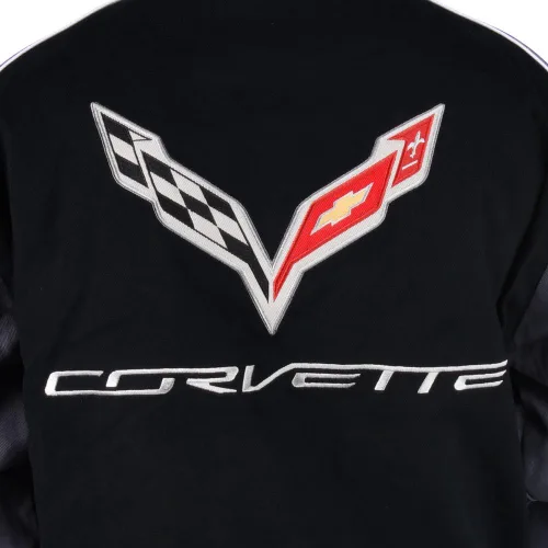 Vista 6 de West Coast Corvette / Camaro C7 Corvette All Logo Collage Chaqueta de sarga – Negro: C1, C2, C3, C4, C5, C6, C7