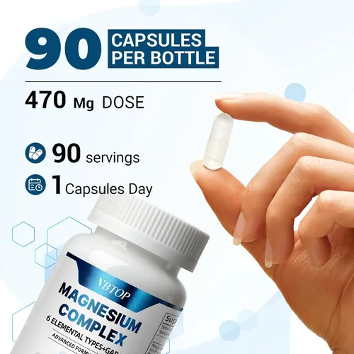 Vista 7 de Complejo de magnesio seis veces 470 mg de glicinato de magnesio, malato, citrato, taurina, óxido, L-treonato para músculos, nervios y energía