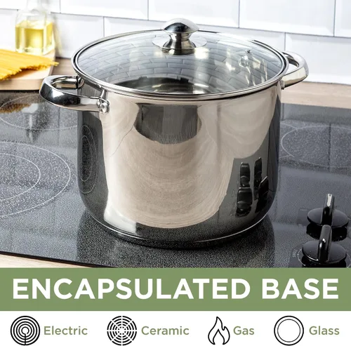 Vista 4 de Olla sopera de acero inoxidable Ecolution, olla de cocina lista para inducción con tapa de vidrio, apta para horno, olla de sopa apta