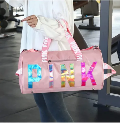 Vista 5 de GUMII Bolsa deportiva grande para mujer, bolsa de lona rosa, bolsa de gimnasio, bolsa de viaje, bolsa de entrenamiento, bonita bolsa