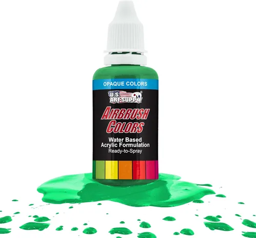 Vista 45 de U.S. Art Supply Pintura acrílica opaca para aerógrafo color azul aguamarina, botella de 1 onza, colores a base de agua no tóxicos de grado