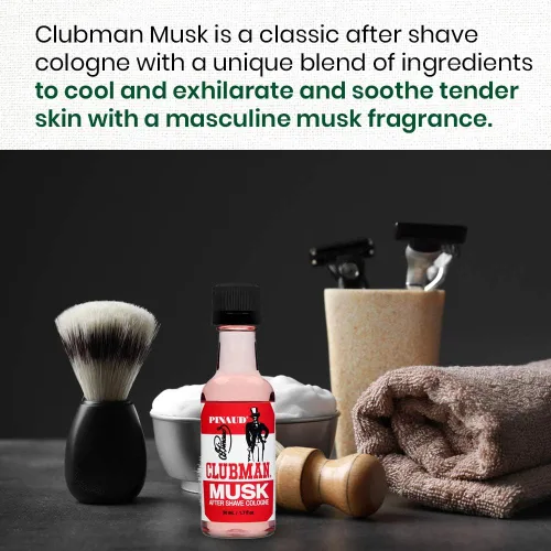 Vista 3 de Clubman Loción para después del afeitado de almizcle, enfría, tonifica, refresca la piel después del afeitado, 1.7 oz Almizcle clásico