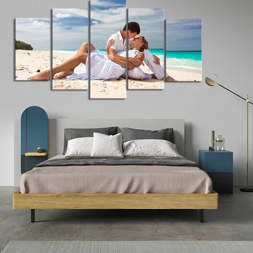 Vista 2 de ZHIYYHAO Impresiones en lienzo personalizadas con tus fotos, 5 paneles enmarcados personalizados con retrato familiar, mascotas, boda, paisaje, arte