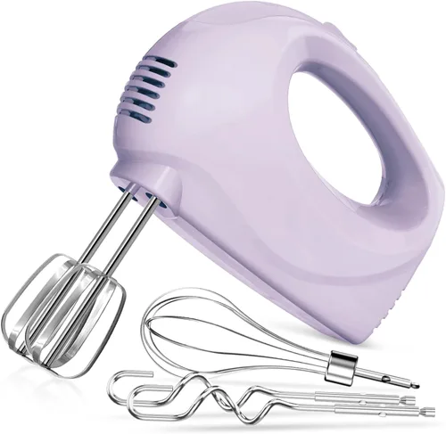 Vista 7 de Batidora de mano eléctrica portátil de 5 velocidades - Mezclador de cocina con 5 accesorios de acero inoxidable, batidor y batidor de alimentos