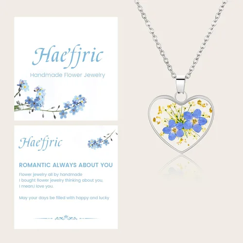 Vista 21 de Collar de flores silvestres prensadas con encaje de Forget-Me-Not y Queen Anne Collar de flores prensadas de oro Collares hechos a mano