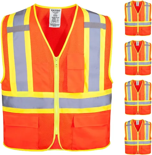 Vista 6 de KAYGO Chaleco de seguridad reflectante de alta visibilidad con bolsillos Poliéster transpirable ligero, de dos tonos, para construcción, almacén