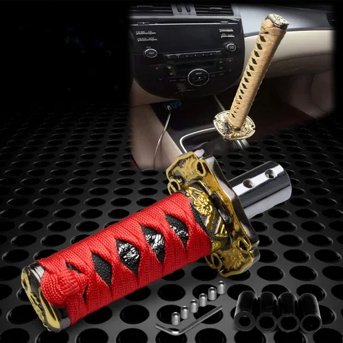 Vista 20 de JDMBESTBOY - Palanca de cambios estilo espada samurái naranja y rojo, de aleación Katana, con adaptadores universales de 10 cm Rojo anaranjado