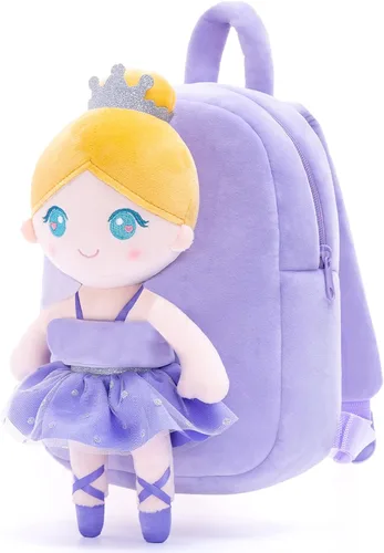 Vista 8 de Gloveleya Mochila para niñas pequeñas con muñeca de bailarina suave rosa a partir de 2 años Mochila de ballet negra A002