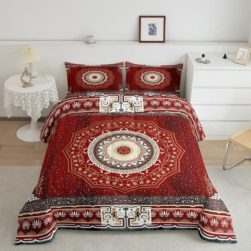 Vista 23 de Erosebridal Juego de edredón bohemio individual, juego de ropa de cama exótica bohemio, retro, azul, amarillo, degradado, rojo, floral, bohemio