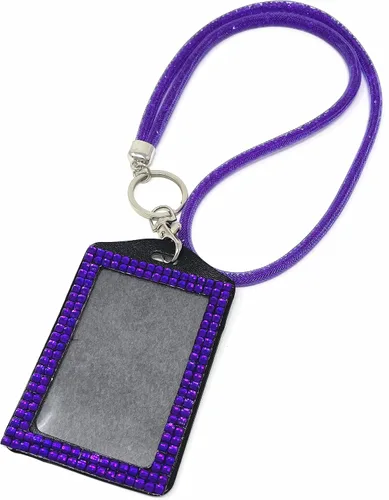 Vista 13 de Cordón de malla con cuentas de cristal con diamantes de imitación vertical titular de la tarjeta de identificación