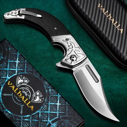 Vista 6 de VALHALLA Cuchillo de bolsillo para hombres, cuchillo plegable grande de acero D2 de 3.7 pulgadas, cuchillo de bolsillo grande con mango G10