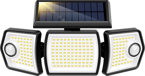 Vista 13 de VIVOHOME - Luces solares de inundación para exteriores, 256 luces LED de 2500 lm con sensor de movimiento, 3 cabezales ajustables de luces