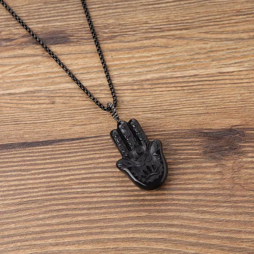 Vista 3 de COAI Collar de mano Hamsa curativa de obsidiana negra Piedra