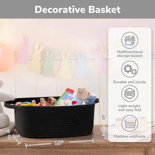 Vista 6 de CHICVITA Cesta de almacenamiento para regalos, bonitas cestas de cuerda de algodón para guardería, pequeña cesta de regalo con asas, cestas tejidas