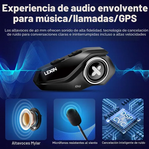 Vista 3 de Lexin G1 - Audífonos Bluetooth para motocicleta, altavoces para casco con 2 tipos de micrófonos, manos libres para llamadas/música/GPS, audífonos