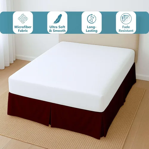 Vista 4 de Falda de cama plisada Full XL para dormitorio, fácil ajuste con caída entallada de 8 pulgadas, microfibra sin arrugas, ligera, aspecto clásico
