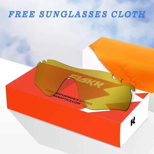Vista 6 de Fiskr Lentes de repuesto antiagua salada para gafas de sol Oakley Radarlock Path ventiladas OO9181 (rojo y bronce, triacetato termoformado (TAC)