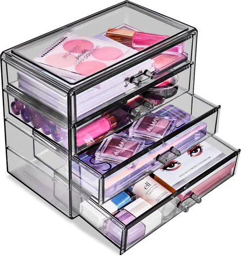 Vista 8 de Sorbus Organizador de maquillaje – Organizador de maquillaje acrílico de 4 cajones y almacenamiento para cosméticos, joyas, suministros de belleza