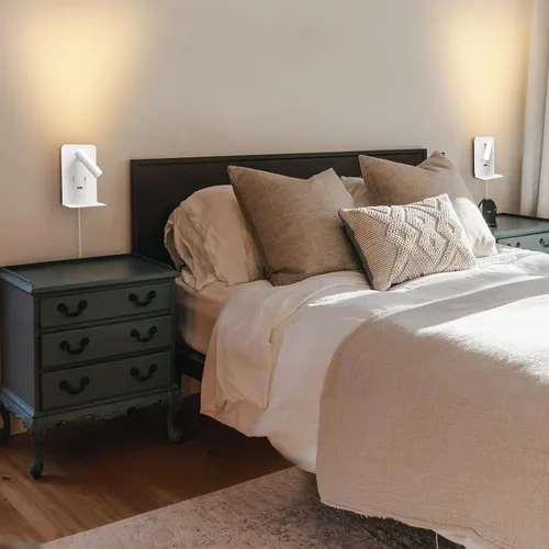 Vista 8 de ZEROUNO Lámpara de pared para dormitorio, luz de lectura montada en la pared, apliques de cabecera LED con interruptor Puerto USB Lámparas de Blanco