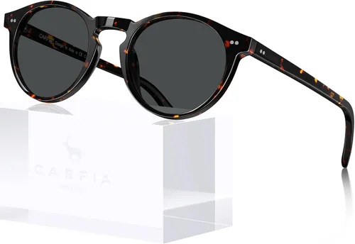Vista 25 de CARFIA Gafas de sol redondas de acetato para hombre, polarizadas, protección UV, gafas de sol clásicas retro CA5289L